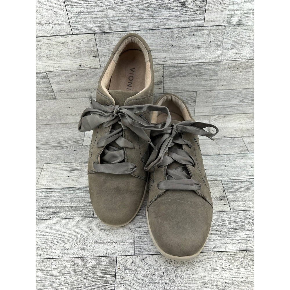 Vionic Lindsey Weather Resistant Nubuck Ribbon Lace Shoes Taupe Grey‎ Women Sz 8